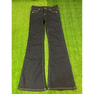 Divided Dark Wash Flare Jeans Low Rise Wide Leg Denim Trousers Indigo Retro Sz 2